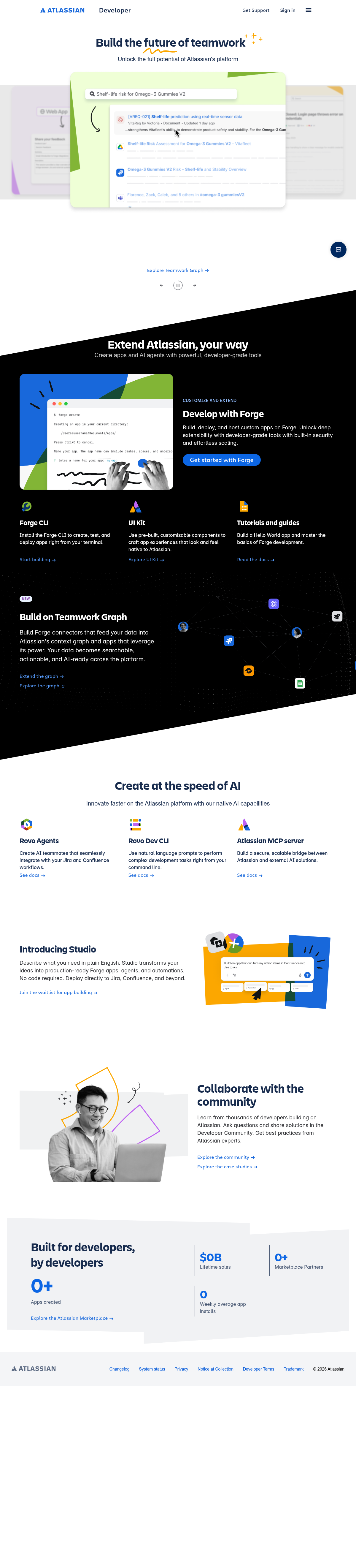 Atlassian Developer Documentation documentation homepage captured 2026-10-14. The numbered notes describe its navigation and starting routes.