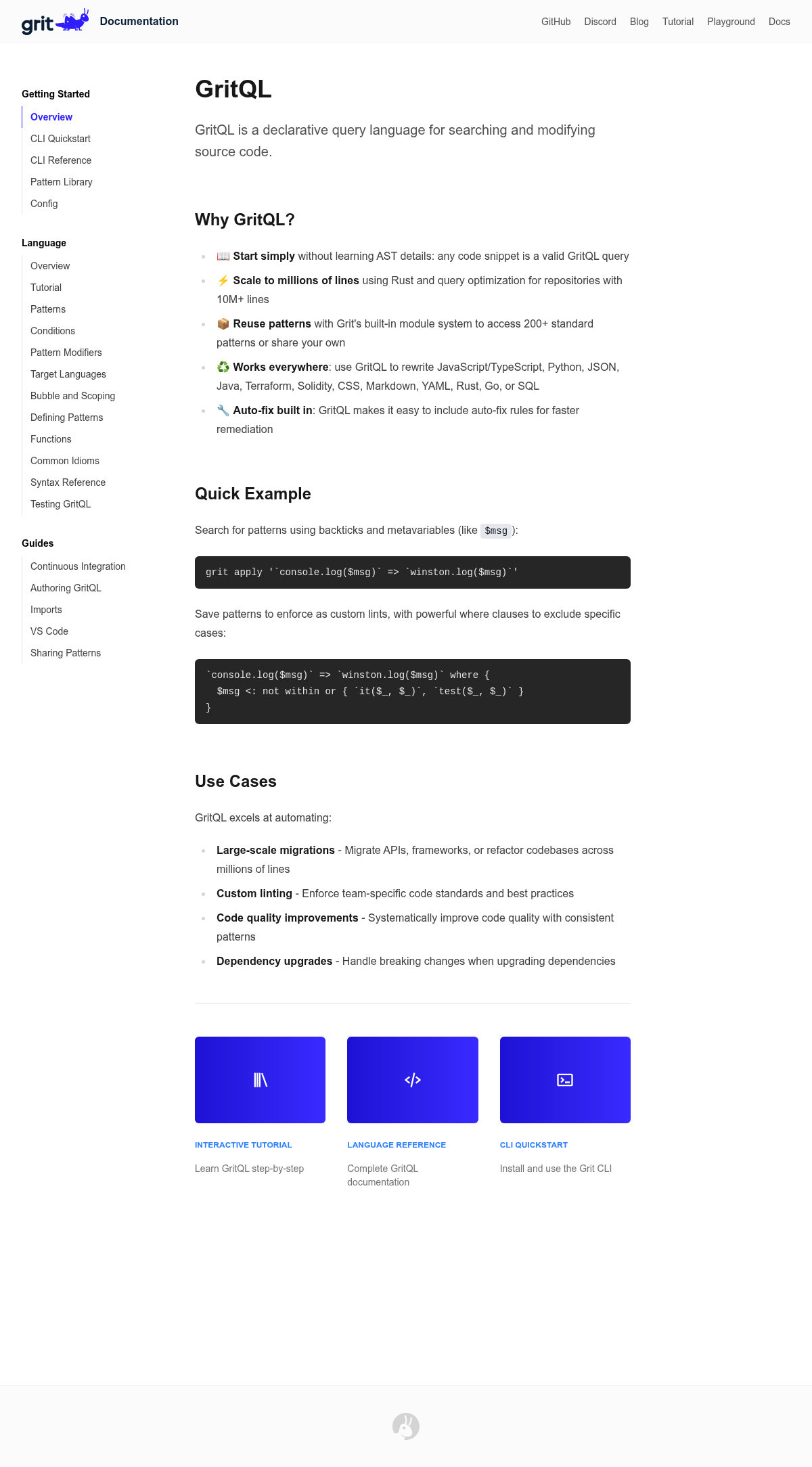 Grit documentation homepage captured 2026-10-14. The numbered notes describe its navigation and starting routes.
