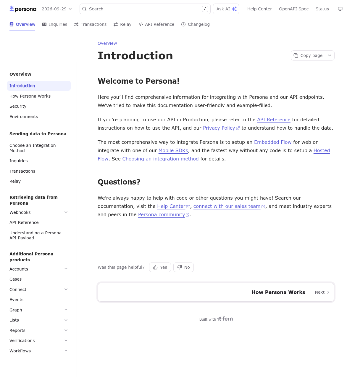 Persona documentation homepage captured 2026-10-14. The numbered notes describe its navigation and starting routes.